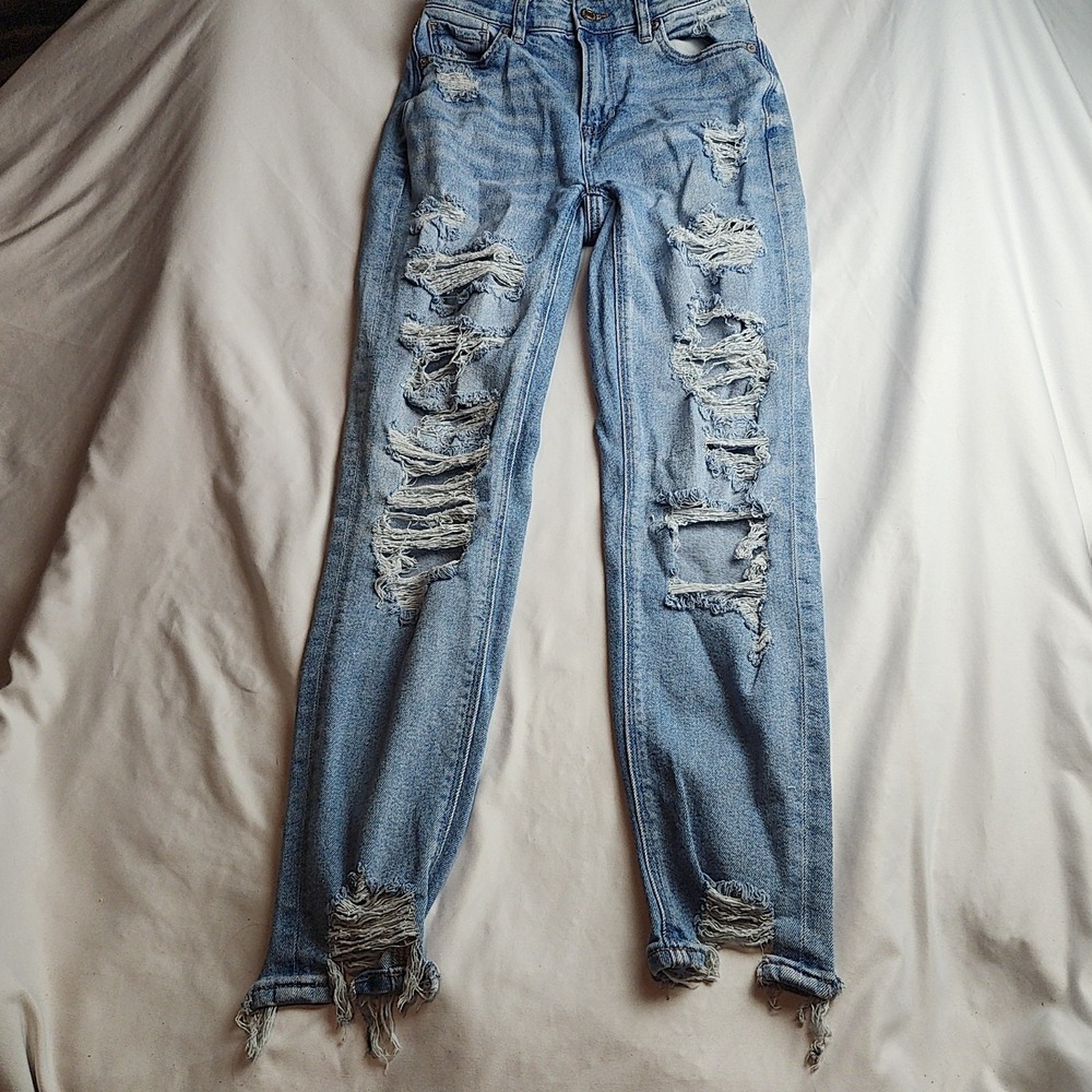 American Eagle Stretch Distressed Straight Jeans Light Wash Women's Size Zero